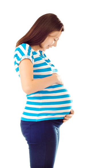 Pregnant-Woman Pregnant woman looking at belly.