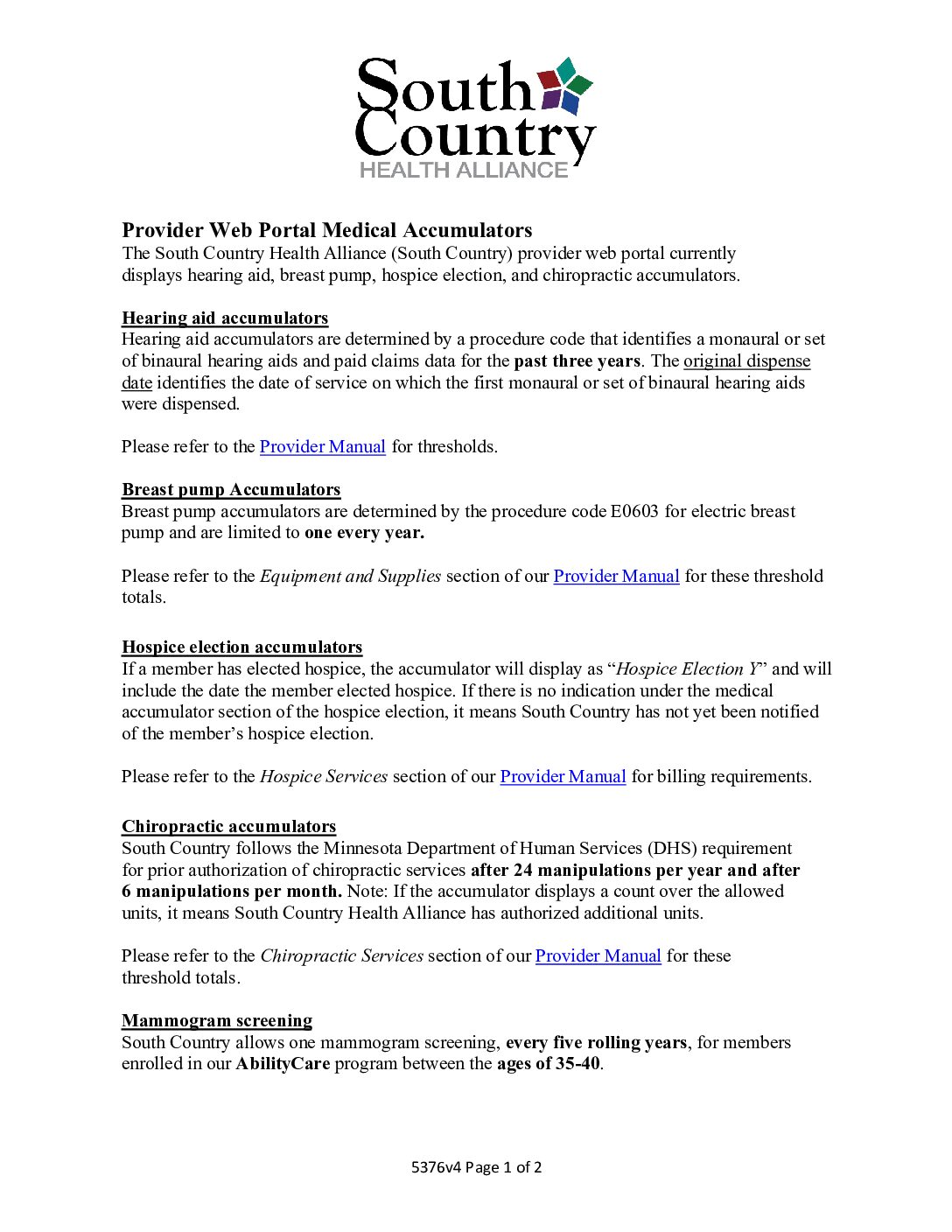 Medical Accumulators Disclaimers - South Country Health Alliance