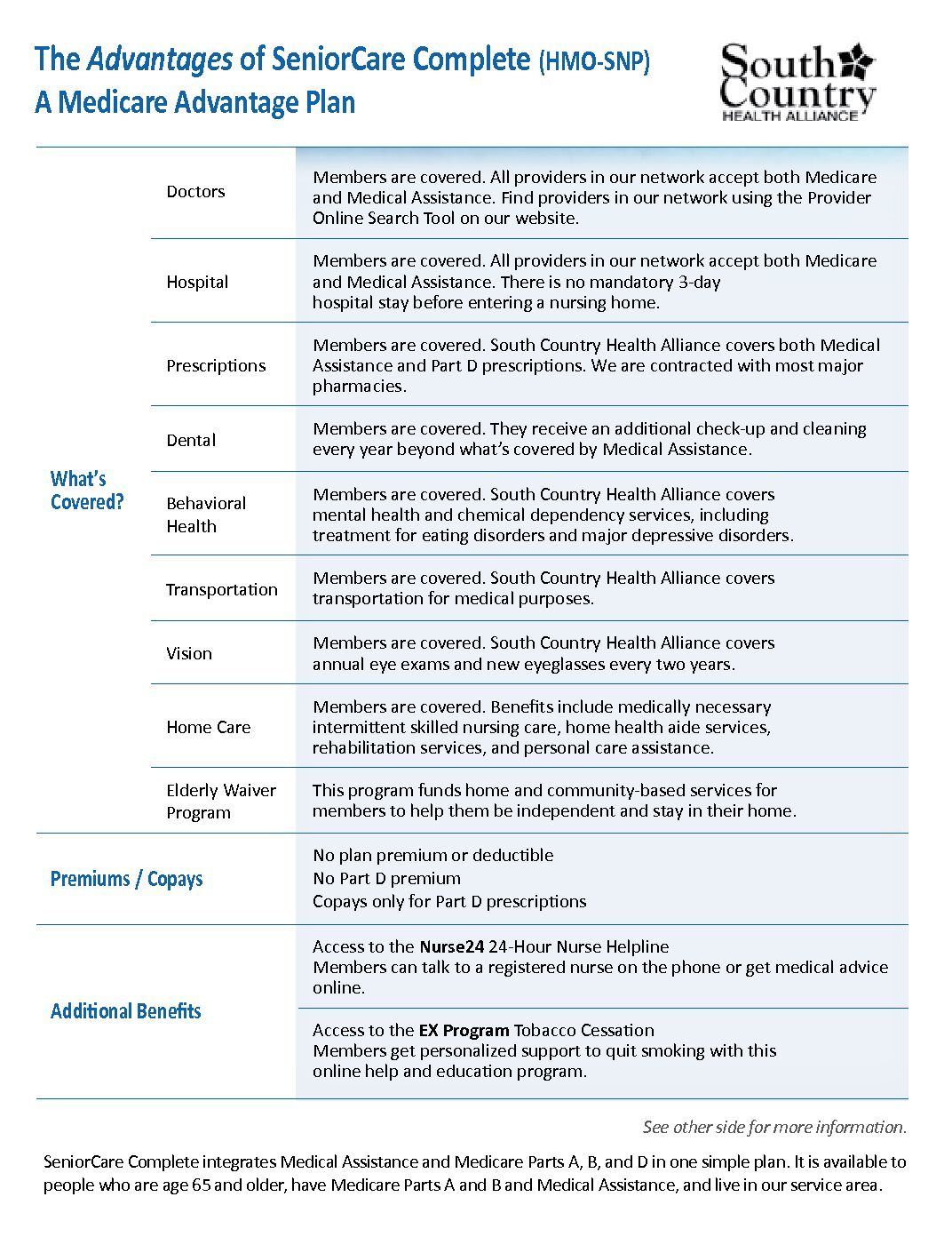 6118 SeniorCare Complete Benefits Sheet - South Country Health Alliance